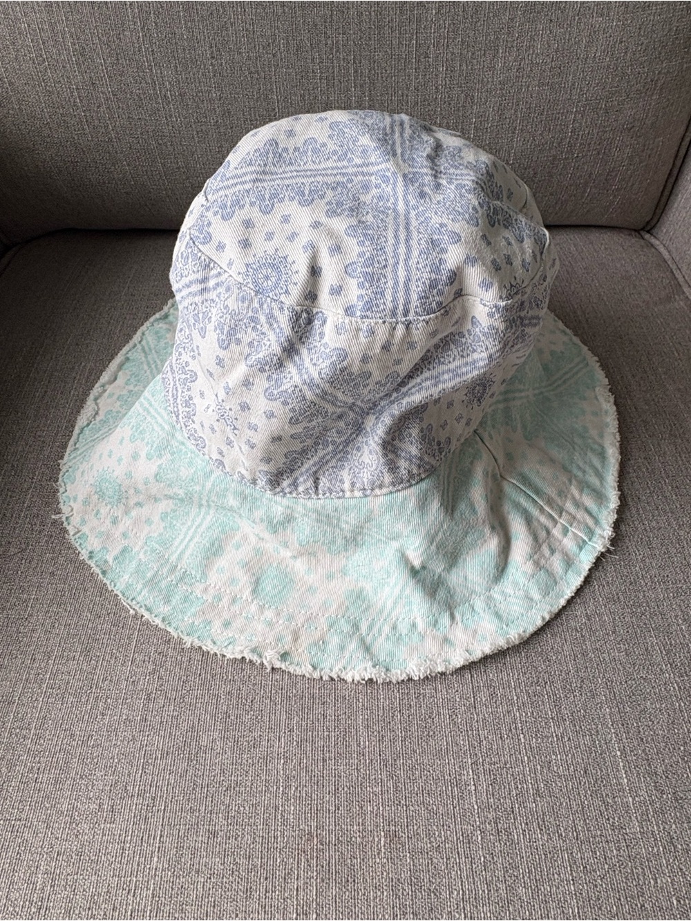 Free People Two Toned Bandana Bucket Hat With Frayed Brim - OS